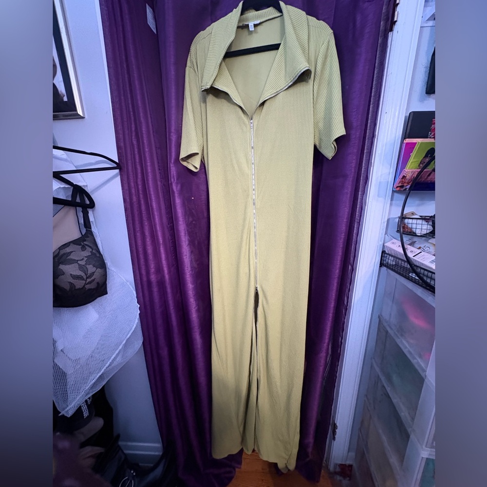 Fashion Nova Lime Green Ribbed jumpsuit